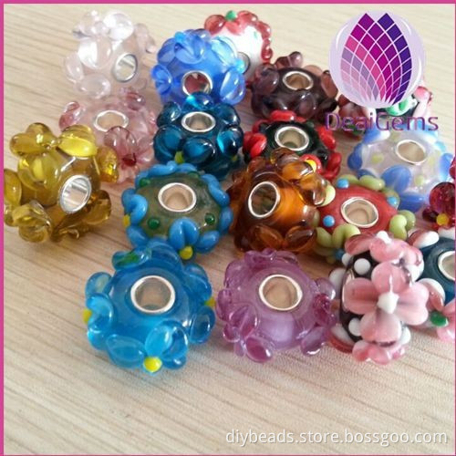 wholesale european style flower shape big hole lampwork glass beads